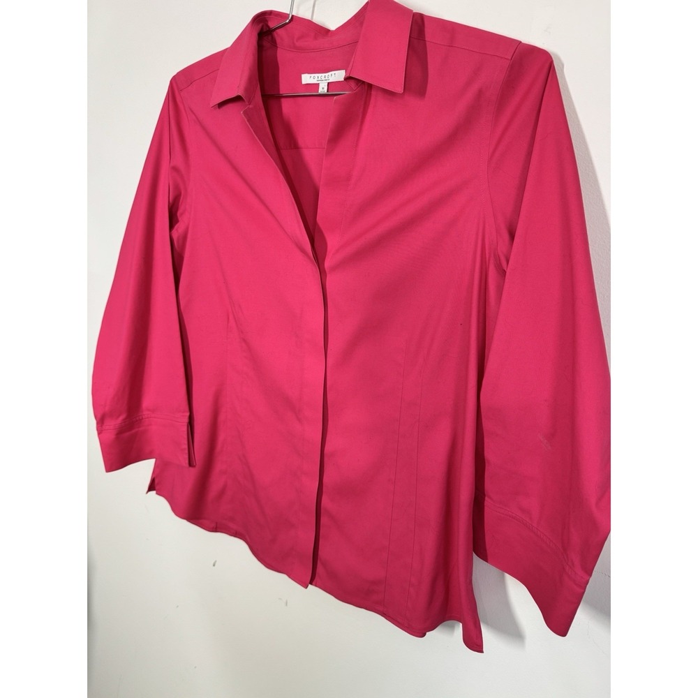 Foxcroft Non Iron Stretch Long Sleeve Button Up Fitted Blouse Shirt 16 Hot Pink - Picture 4 of 9
